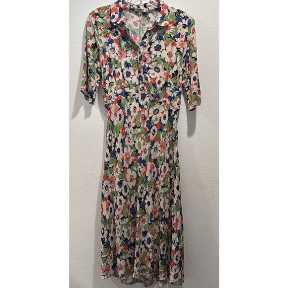 Cath Kidston Size UK 10 US 6 Floral Print Dress Short Sleeve Retro - Picture 1 of 10